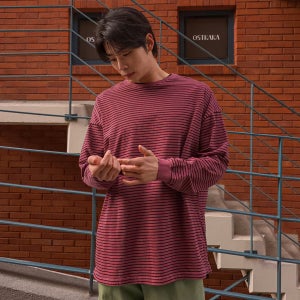 (XL-5XL)두다슈 피그먼트 단가라 긴팔티[BRW 빅사이즈 롱슬리브]