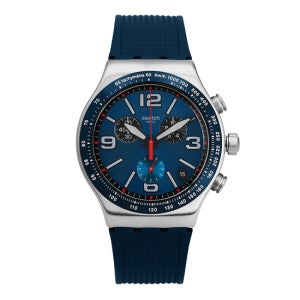 스와치 YVS454 IRONY BLUE GRID 크로노그래프 남성 우레탄시계