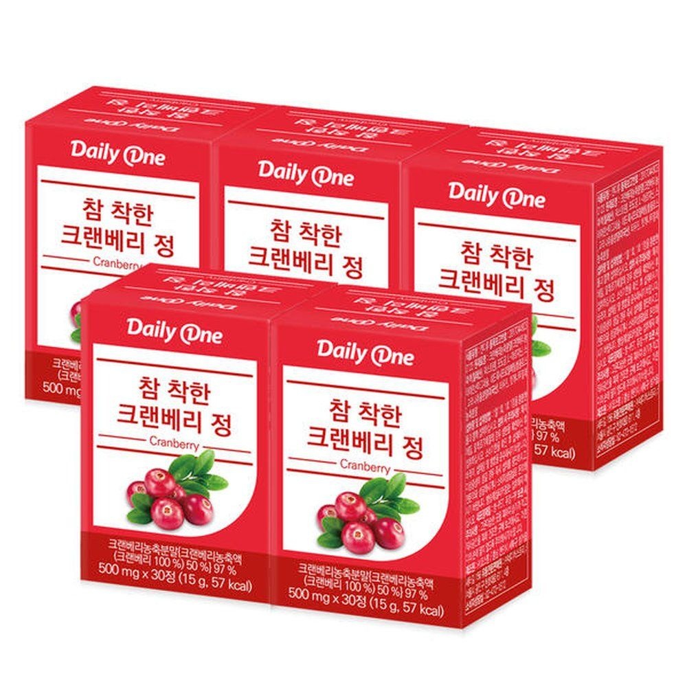데일리원 고농축분말 크랜베리 영양제 착한 여성 정 참 요로건강 500mg 30정 5통