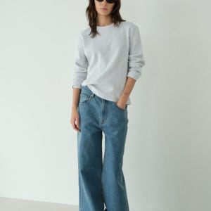 포니테일 Drew Curved Wide Jeans (Mid Blue)