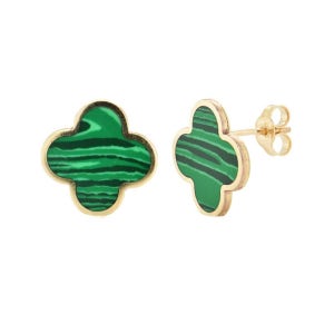 이탈리안골드 14K 말라카이트 클로버 귀걸이 14k 골드 스터드 Malachite Clover Studs 308124308 154101584