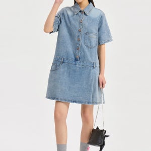 [럭키슈에뜨]Pocket Point Denim Midi Dress (blue) 블루 LFPDM26470BUX