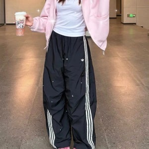 아디다스 바지 우먼스 삼선 파라슈트 와이드 팬츠 블랙 KS2865