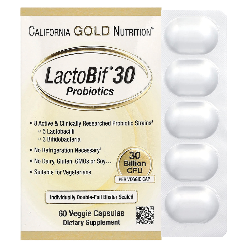 캘리포니아골드뉴트리션 California Gold Nutrition, 캘리포니아 골드 뉴트리션 LactoBif 프로바이오틱스, 300억 CFU, 베지 캡슐 60정