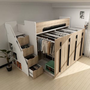 네오 슬라이딩 옷장 수납 벙커침대 슈퍼싱글 원룸 기숙사 이층침대