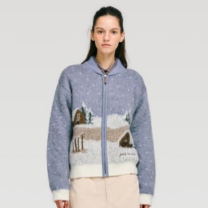 드파운드 ski resort graphic knit zip up - smoke