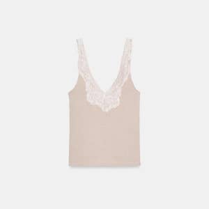 자라 레이스 트림 골지 니트 민소매 탑 1058 154 942 BEIGE-PINK