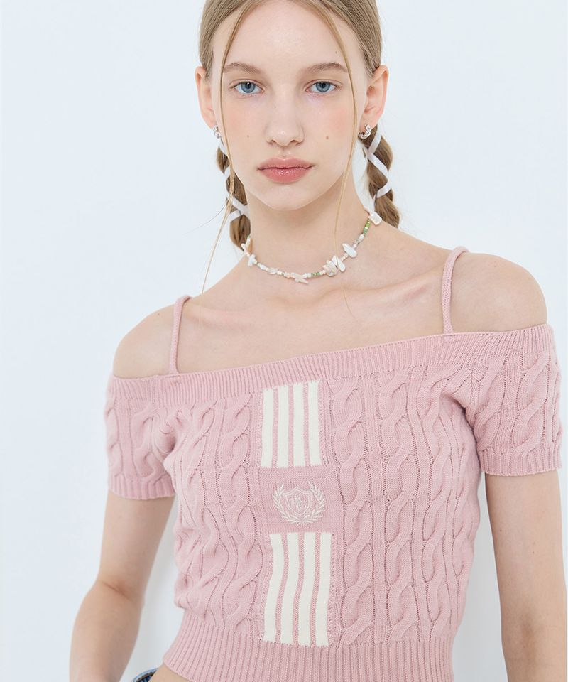 [라티젠] L4 CABLE OFFSHOULDER KNIT(PINK)  FREE