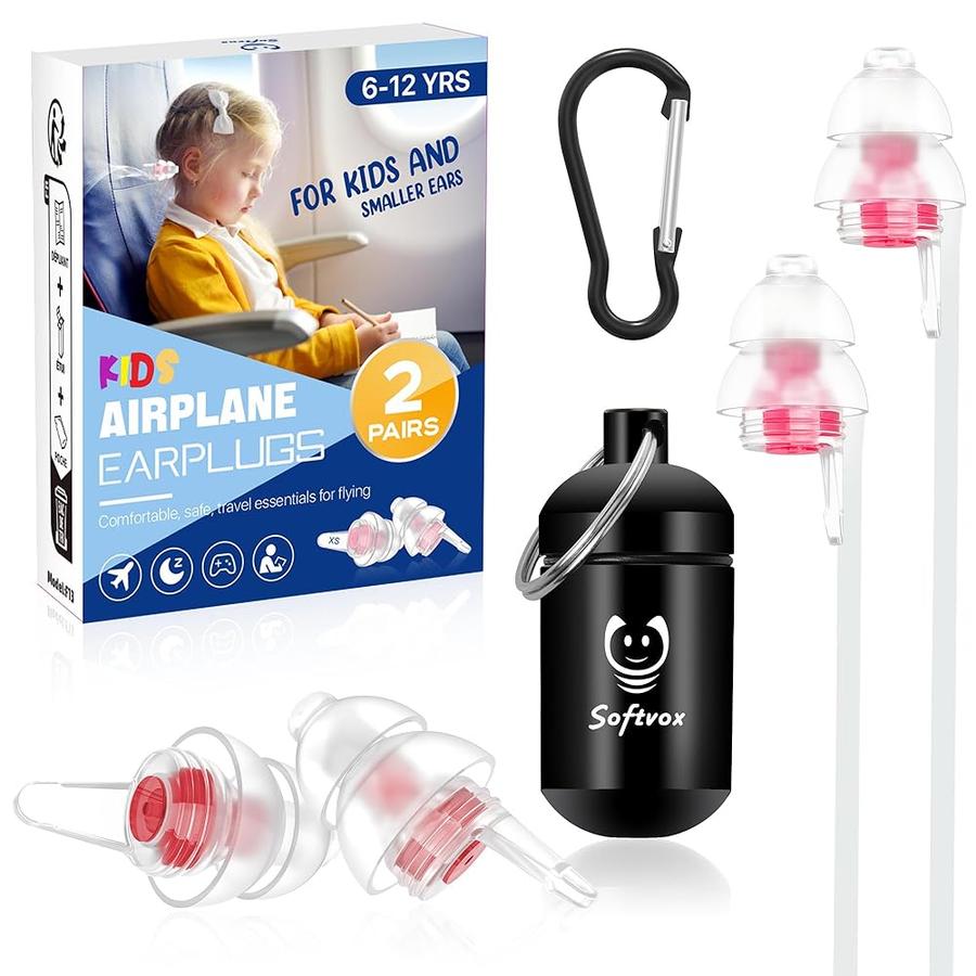 [아마존 공식]Softvox <b>Kids</b> Earplugs with String (6-12 yrs) - <b>Ear</b> Pressure <b>Relief</b> &amp; Prevent <b>Ear</b>-Pain Airpla