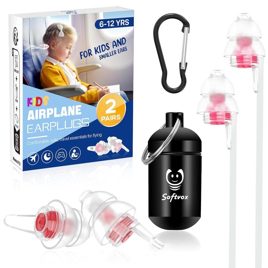 [아마존 공식]Softvox <b>Kids</b> Earplugs with String (6-12 yrs) - <b>Ear</b> Pressure <b>Relief</b> &amp; Prevent <b>Ear</b>-Pain Airpla