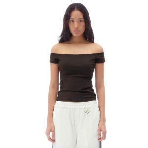[후포] [built-in bra / 빌트인브라]hoopoe off-shoulder short_Dark chestnut