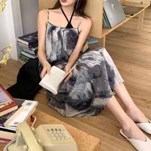 오노마 [오노마] ONM 여성 그레이 끈나시원피스 여름 봄 휴가 여행 30대