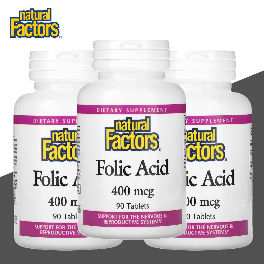 내추럴팩터스 네추럴팩터스 <b>폴릭 애시드</b> 엽산 Folic <b>Acid 400mcg</b> 90정 3개