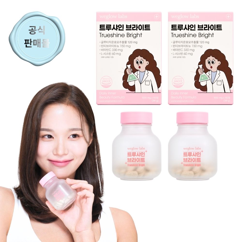 위글로우랩스 약사개발 트루샤인브라이트 <b>스위스</b>특허 민티브라이트뉴 <b>글루타치온</b> 미백 이너뷰티  2개  60정