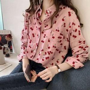 [하프클럽/모노무드] 핑크 체리 캐주얼 화이트 디자인 빅사이즈 오버핏 긴