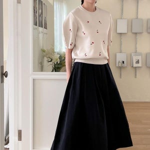 [하프클럽/브이와이]여자 앵두 반소매 체리 벌룬 시보리 니트