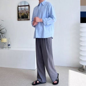 [하프클럽/모노무드] 남자 린넨 와이드 팬츠 쿨 여름 바지 퓨어 통 넓은