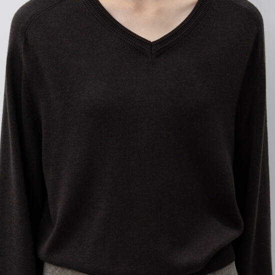 렉스핑거마르쉐 Layered Rib V-Neck Knit (Brown)