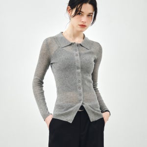 [몽돌] 슬림 골지 롱 카라 가디건 그레이 MDCD058GRAY MDCD058GRAY