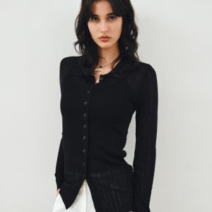 [몽돌] 슬림 골지 롱 카라 가디건 블랙 MDCD058BLACK MDCD058BLACK
