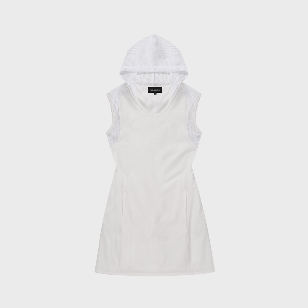 [우알롱] Hood mini one-piece - WHITE