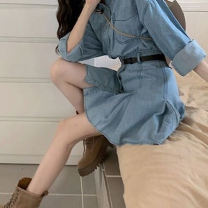 벨트포인트 데님플레어 봄데님 코마루데님원피스