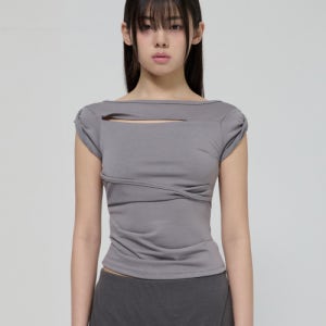 [플레어업] Asymmetrical Draped Roll-Up T-Shirt (FL-165_Dark Gray) FL-165_Dark Gray