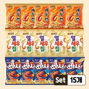 [농심]농심 새우깡 90g 5봉+알새우칩 68g 5봉+빠새 55g 5봉 총15개 (41335869)