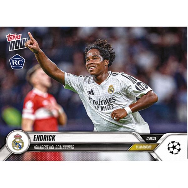 2024 T 나우 엔드릭 6 최연소 UCL 득점자RC 루키 UEFA 챔피언스 리그 축구 트레이딩 카드 레알 마드리드 CF 보호 스크루다운 홀더에 배송됩니다.