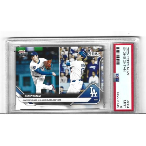 2025 등급 Psa Mint 9 오타니 쇼헤이 야구 카드 884 역사적인 경기에서 3 HR 안타와 10 K 투구로 NLCS 다저스 4회 MVP 슈퍼스타에 선정되었습니다
