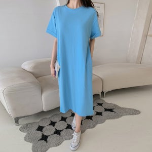 (유야) 여성 20수 면 무지 트임 포켓 반팔 롱 원피스 -FOP0511- 여름