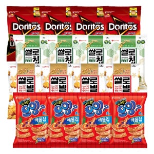 롯데푸드 오잉 해물칩 75g x4개+쌀로칩 2종(들기름,오리지날)x4+도리토스 치즈 84g x4
