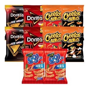 롯데푸드 오잉 해물칩 75g x2개+도리토스 2종(양념갈비,치즈) x2+ 치토스 2종(매콤달콤,바비큐)x2