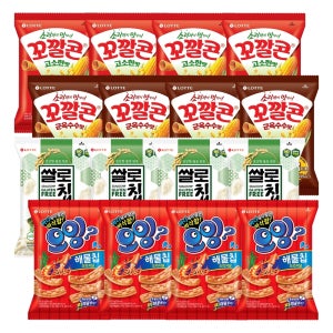 롯데푸드 오잉 해물칩 75g x4개+꼬깔콘 2종(고소,군옥수수)x4+쌀로별 들기름 김맛 50g x4