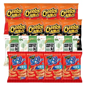 롯데푸드 오잉 해물칩 75g x4개+치토스 2종(매콤달콤,바비큐)x4+쌀로별 들기름 김맛 50g x4