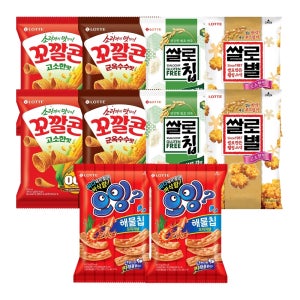 롯데푸드 오잉 해물칩 75g x2개+꼬깔콘 2종(고소,군옥수수)x2 + 쌀로칩 2종(들기름,오리지날)x2