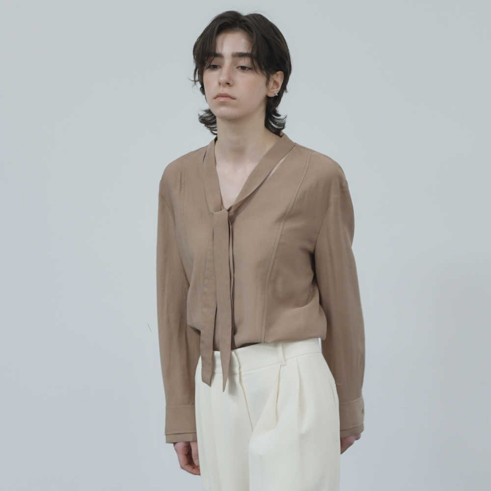 [드노아] With v-neck tie blouse(Brown)