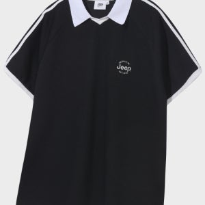 [지프] 트랙 오픈카라 와플 반팔 티셔츠 (JR5TSU128BK) JR5TSU128BK
