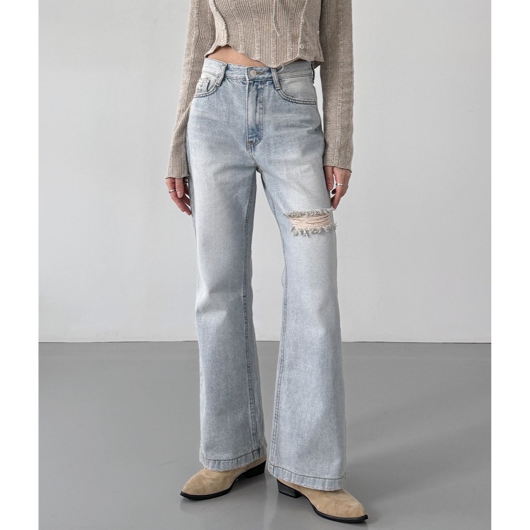 난스판 빈티지 구제 연청 부츠컷 데님 SML 찢청 디스트로이드 청바지