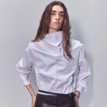 Cowl Neck Cotton Shirt, Off White