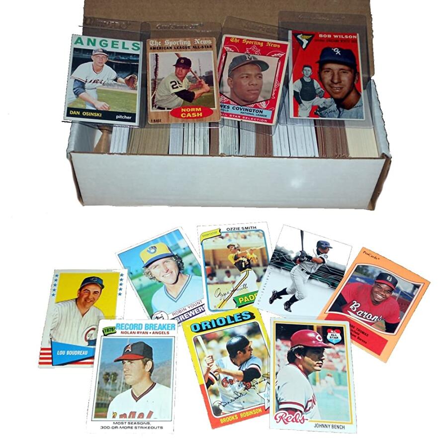 [아마존 공식]$75+ 야구 카드 컬렉션 - 500장의 카드 포함 1950s-60s-70s-80s Topps/Fleer/Bowman/Upper Deck/Donruss
