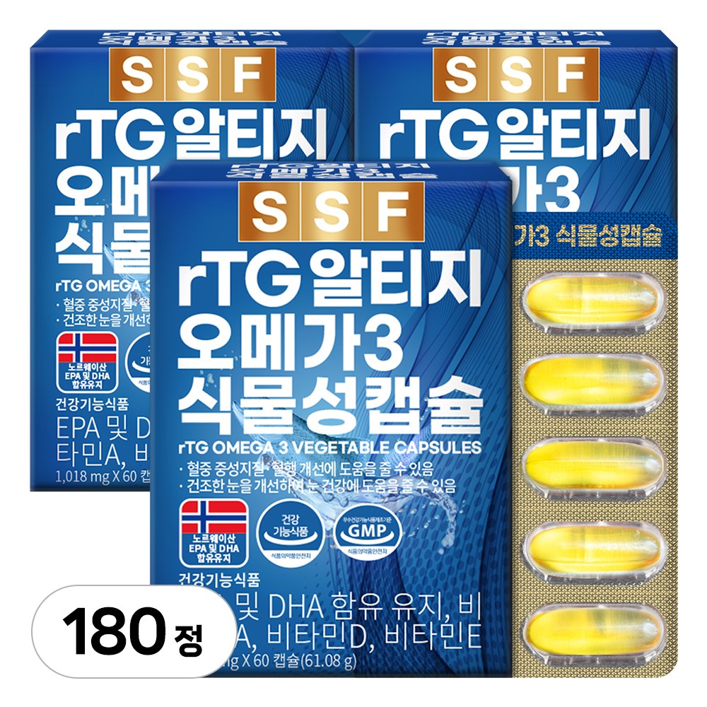 순수식품 rTG 오메가3 비타민D 1000mg  60정  3개