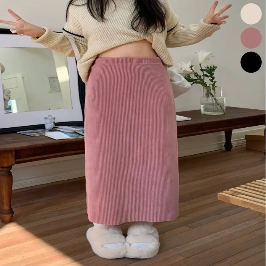 <b>여자</b> 골지 롱스커트 밴딩 H라인 겨울 골덴 롱치마 <b>kmc</b>8+8rgC