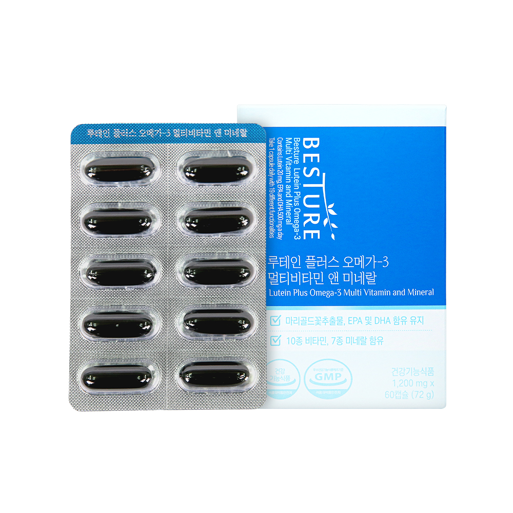 BESTURE 루테인 플러스 오메가3 멀티비타민 앤 미네랄 1200mg x 60캡슐, 1개
