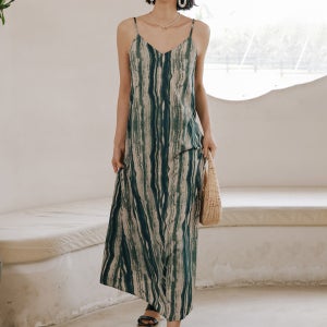 LS_Green striped slip dress