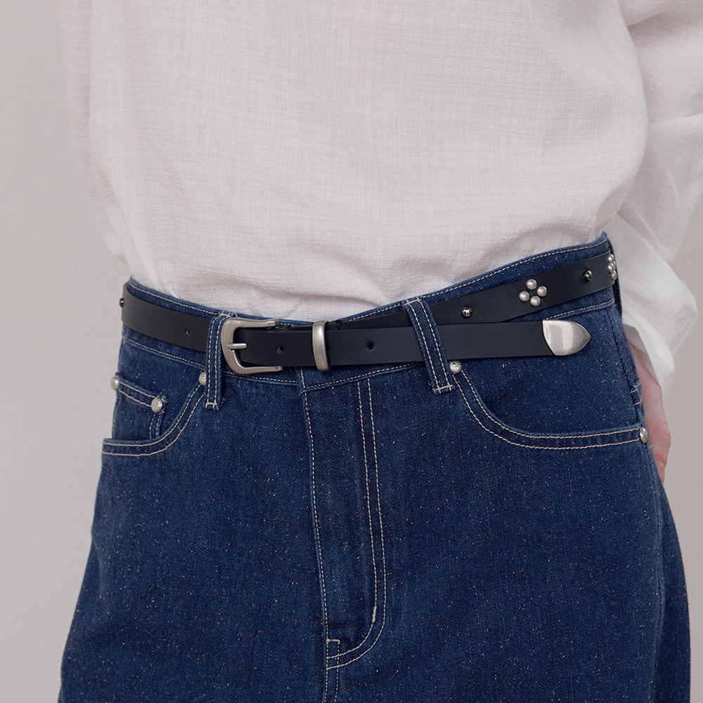 프리터 Stud Leather Belt Black F261AC01