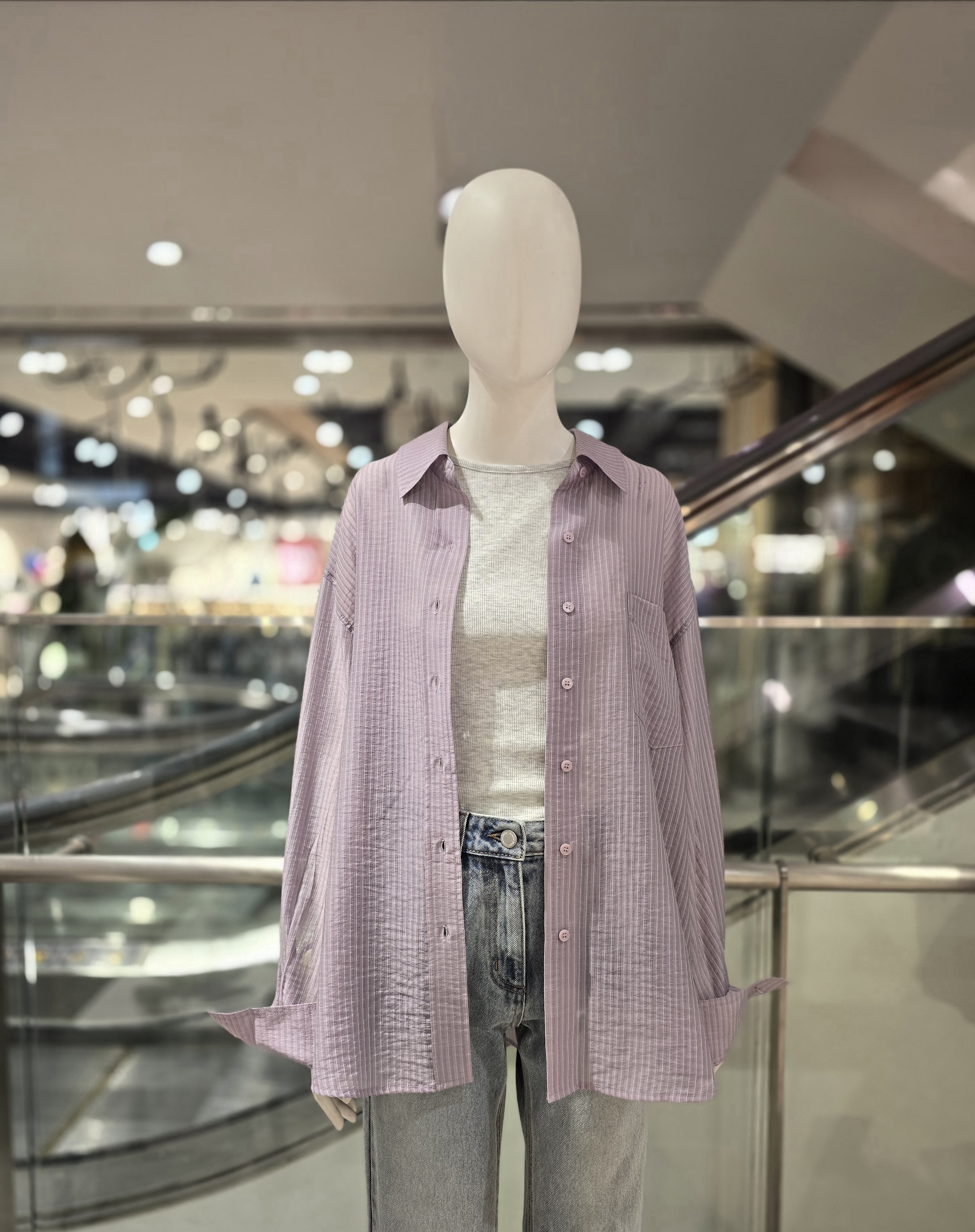 아틀리에나인 SHEER STRIPE OVERSIZED SHIRT BL4412