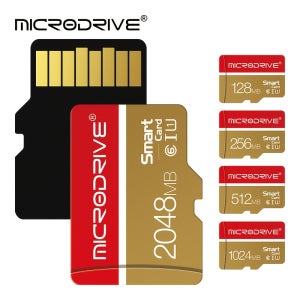 MICRODRIVE 골든 레드 미니 고속 TF SD 메모리 카드 (128MB, 256MB, 512MB, 1GB, 2GB 사이즈), 4K 고화질 USB 카드 리더 어댑터 포함