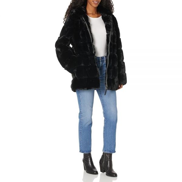 DKNY 인조 모피 후드 아웃웨어 코트 403331large