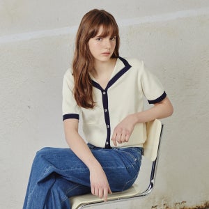 [더틸버리] 오픈 라인 배색 니트 카디건 (IVORY) TS4M1CD511